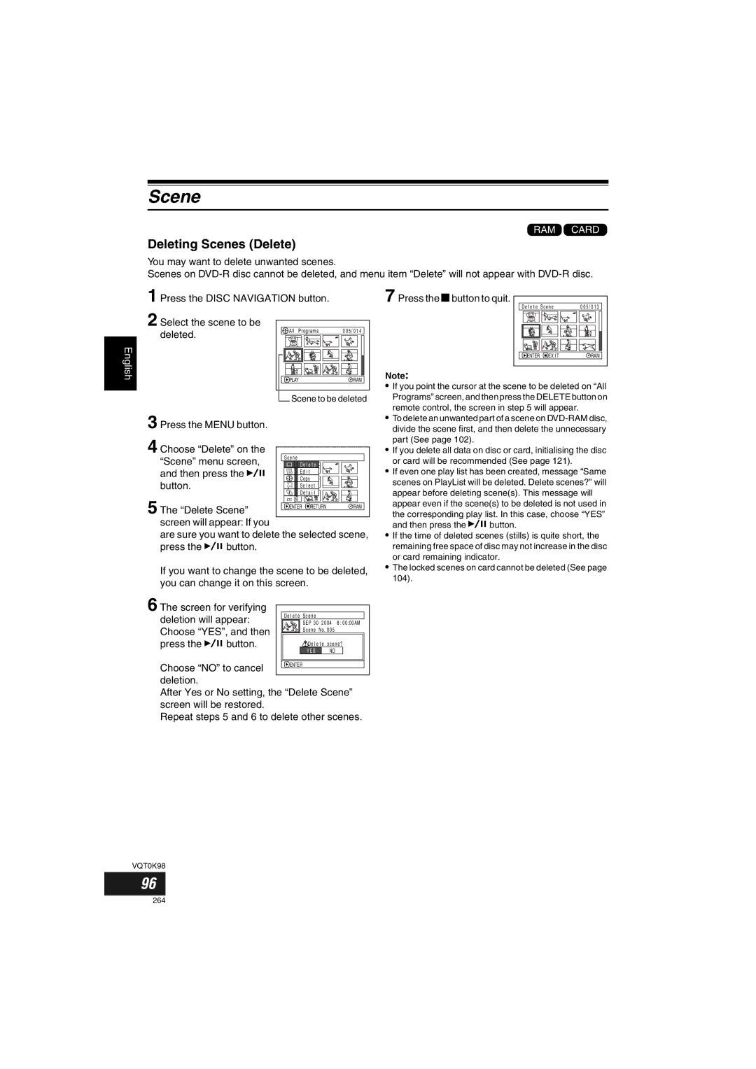 Panasonic VDR-M70GC user service Deleting Scenes Delete 