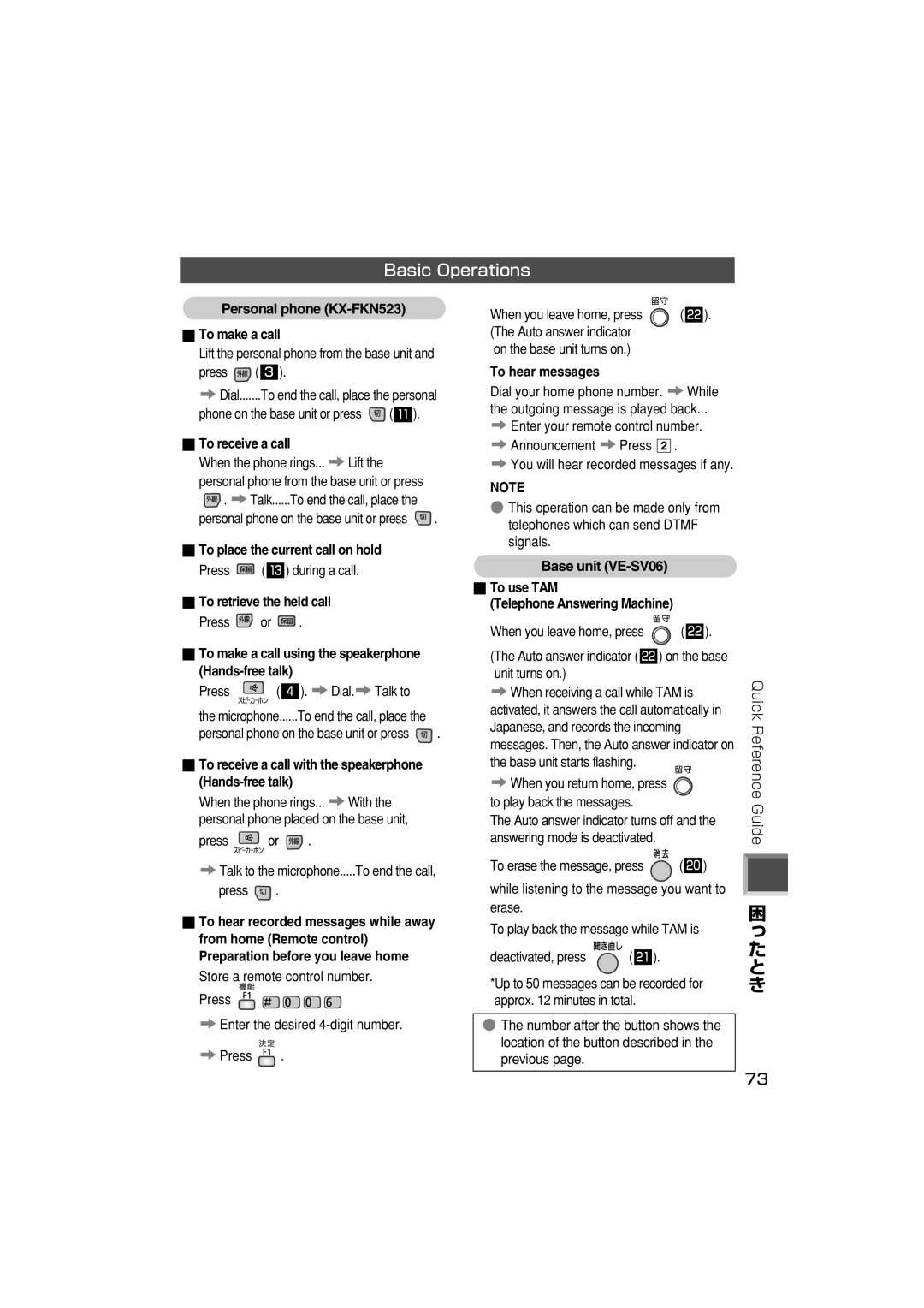 Panasonic VE-SV06 manual Basic Operations 