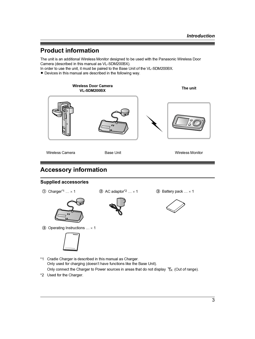 Panasonic VL-DM200BX operating instructions Product information, Accessory information 