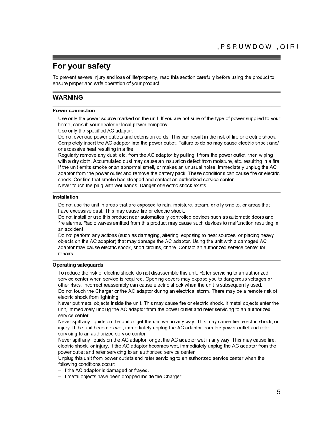 Panasonic VL-DM200BX operating instructions For your safety, Power connection, Installation, Operating safeguards 