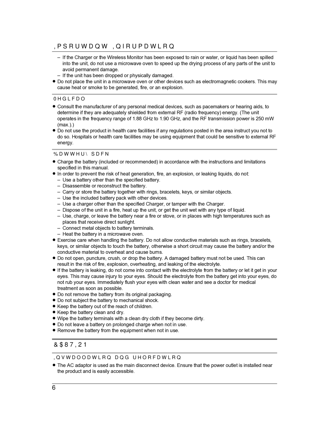 Panasonic VL-DM200BX operating instructions Medical, Battery pack, Installation and relocation 