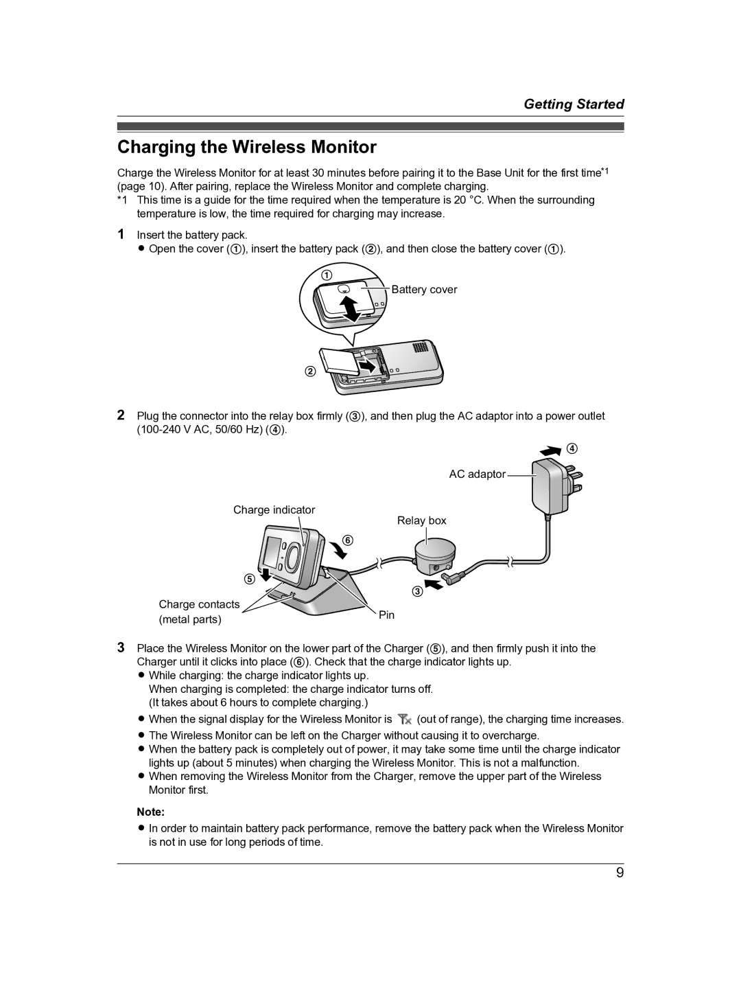 Panasonic VL-DM200BX operating instructions Charging the Wireless Monitor 