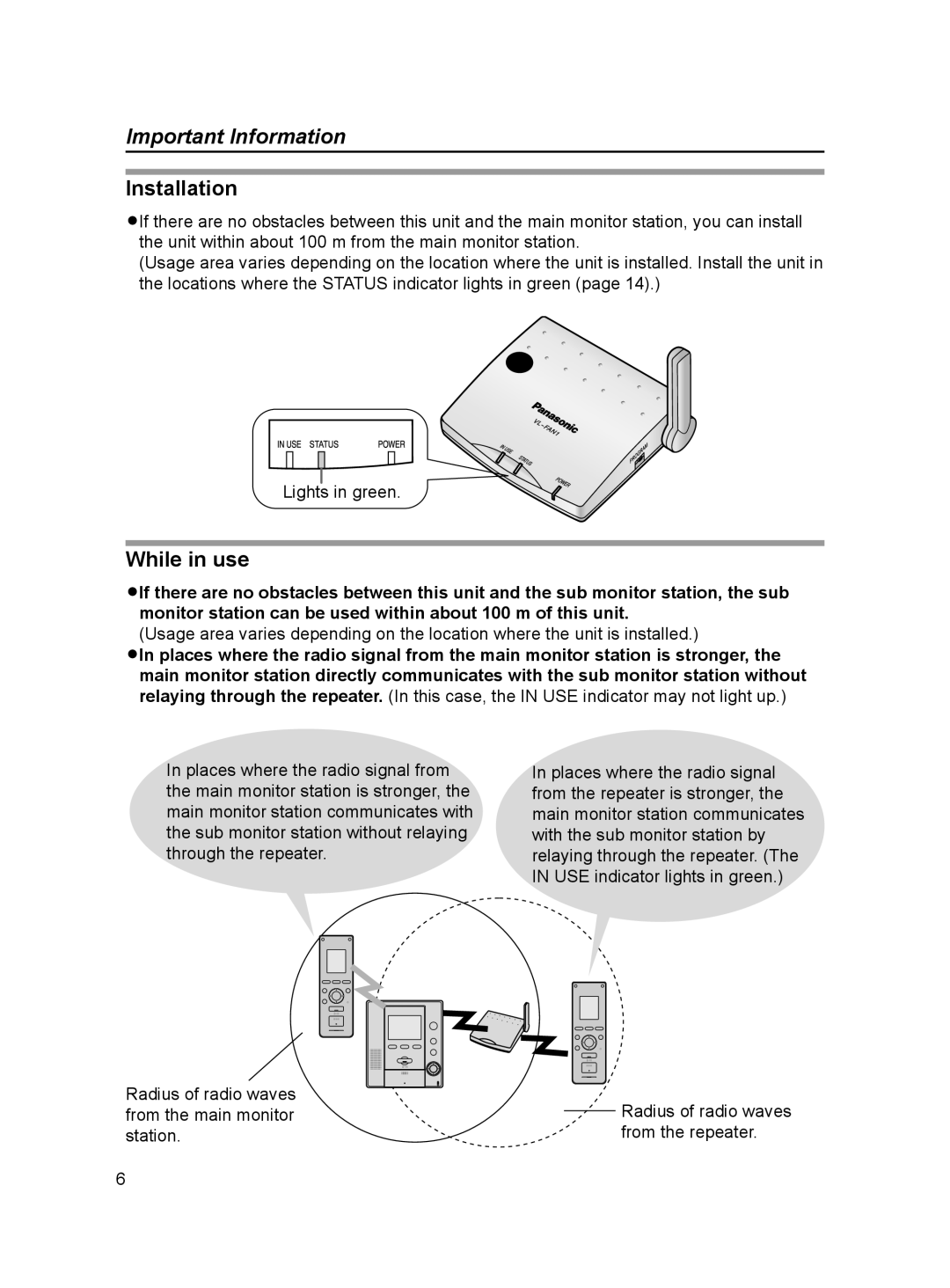 Panasonic VL-FAN1BX operating instructions Installation, While in use 