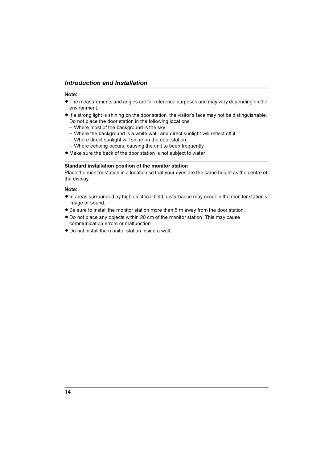 Panasonic VL-G201 installation and operation guide Standard installation position of the monitor station 