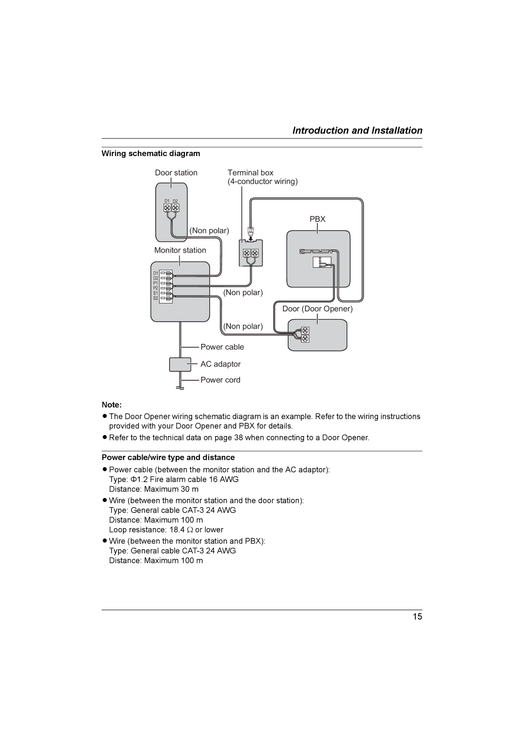 Panasonic VL-G201 installation and operation guide Wiring schematic diagram, Power cable/wire type and distance 