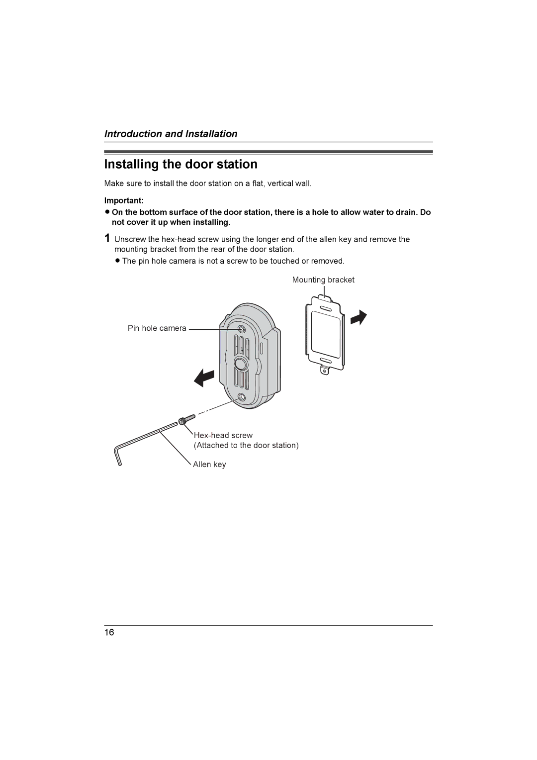 Panasonic VL-G201 installation and operation guide Installing the door station 