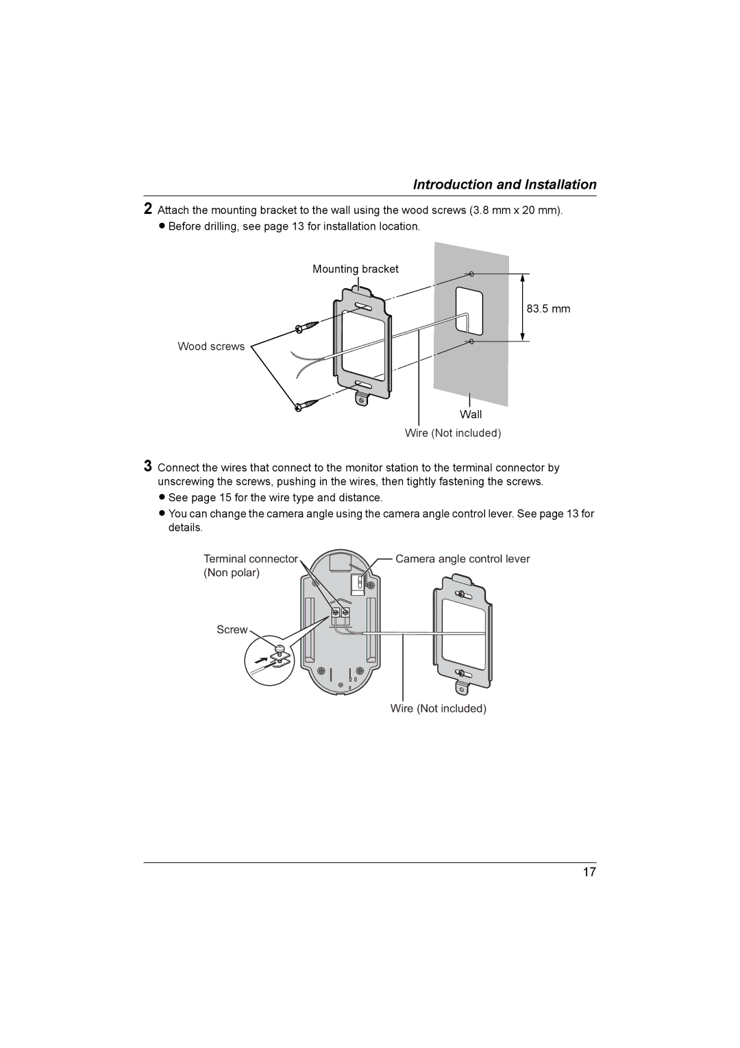 Panasonic VL-G201 installation and operation guide Non polar Screw Wire Not included 