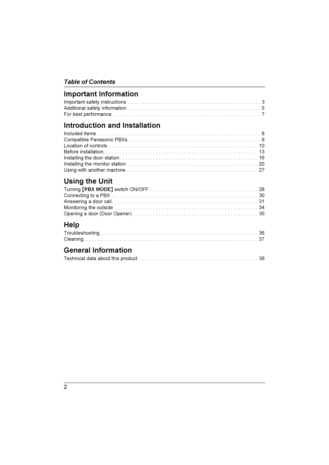 Panasonic VL-G201 installation and operation guide Important Information 