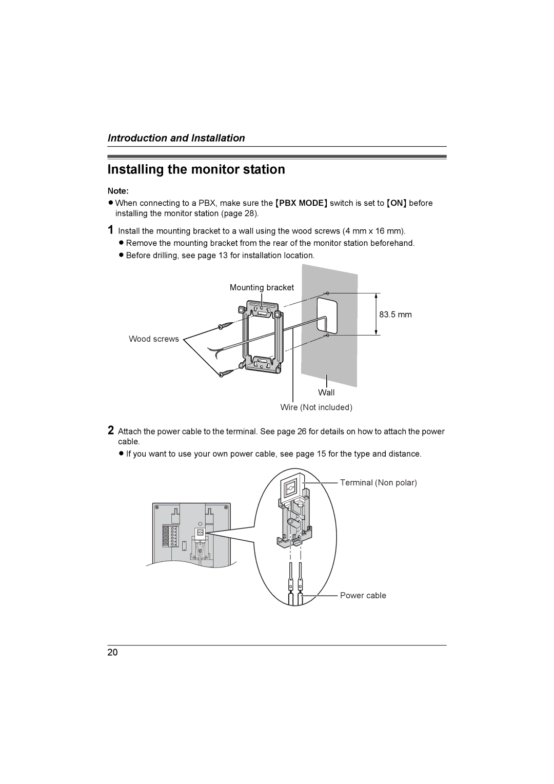 Panasonic VL-G201 installation and operation guide Installing the monitor station 