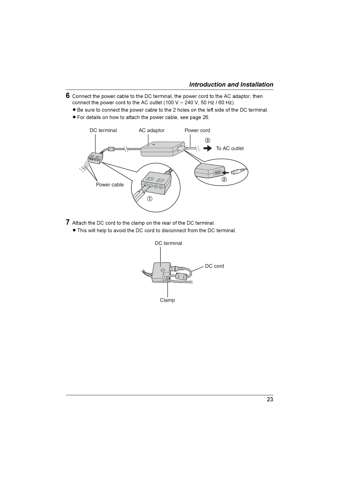 Panasonic VL-G201 installation and operation guide Power cord 