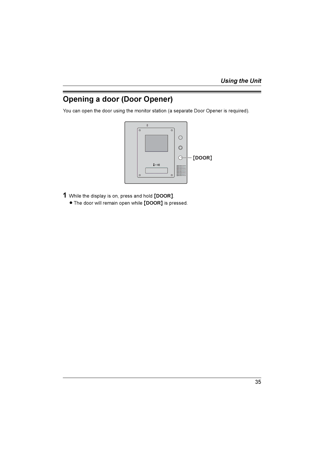 Panasonic VL-G201 installation and operation guide Opening a door Door Opener 