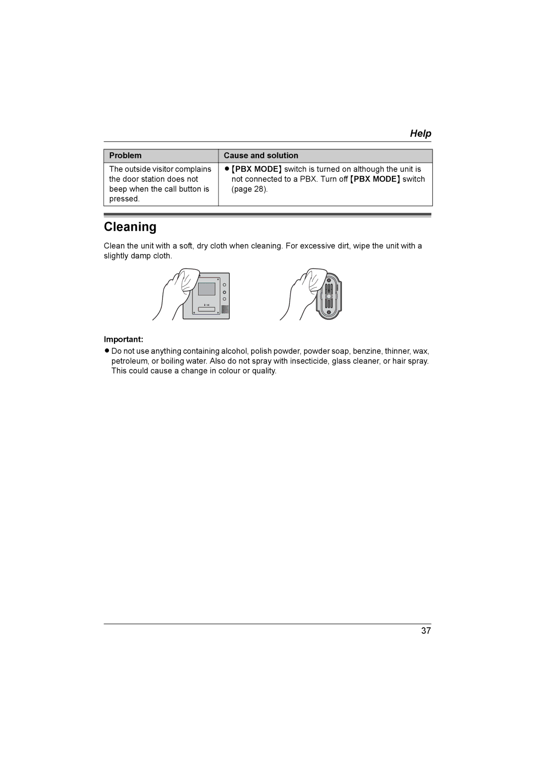 Panasonic VL-G201 installation and operation guide Cleaning 