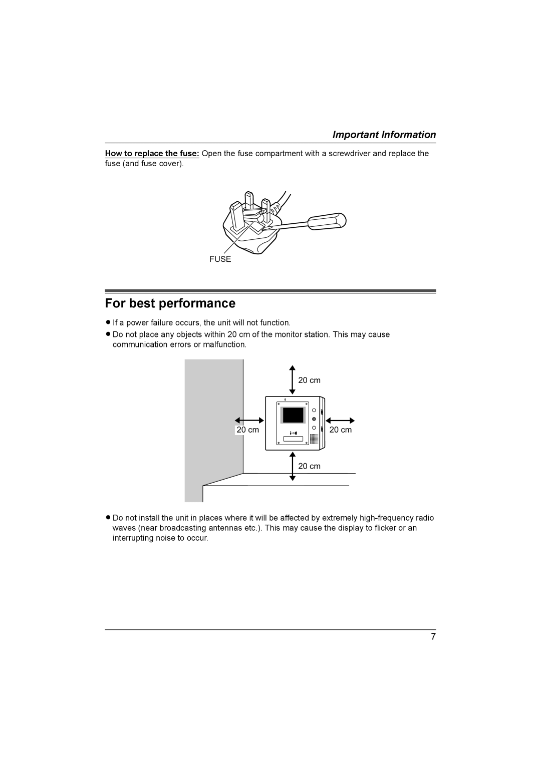 Panasonic VL-G201 installation and operation guide For best performance 