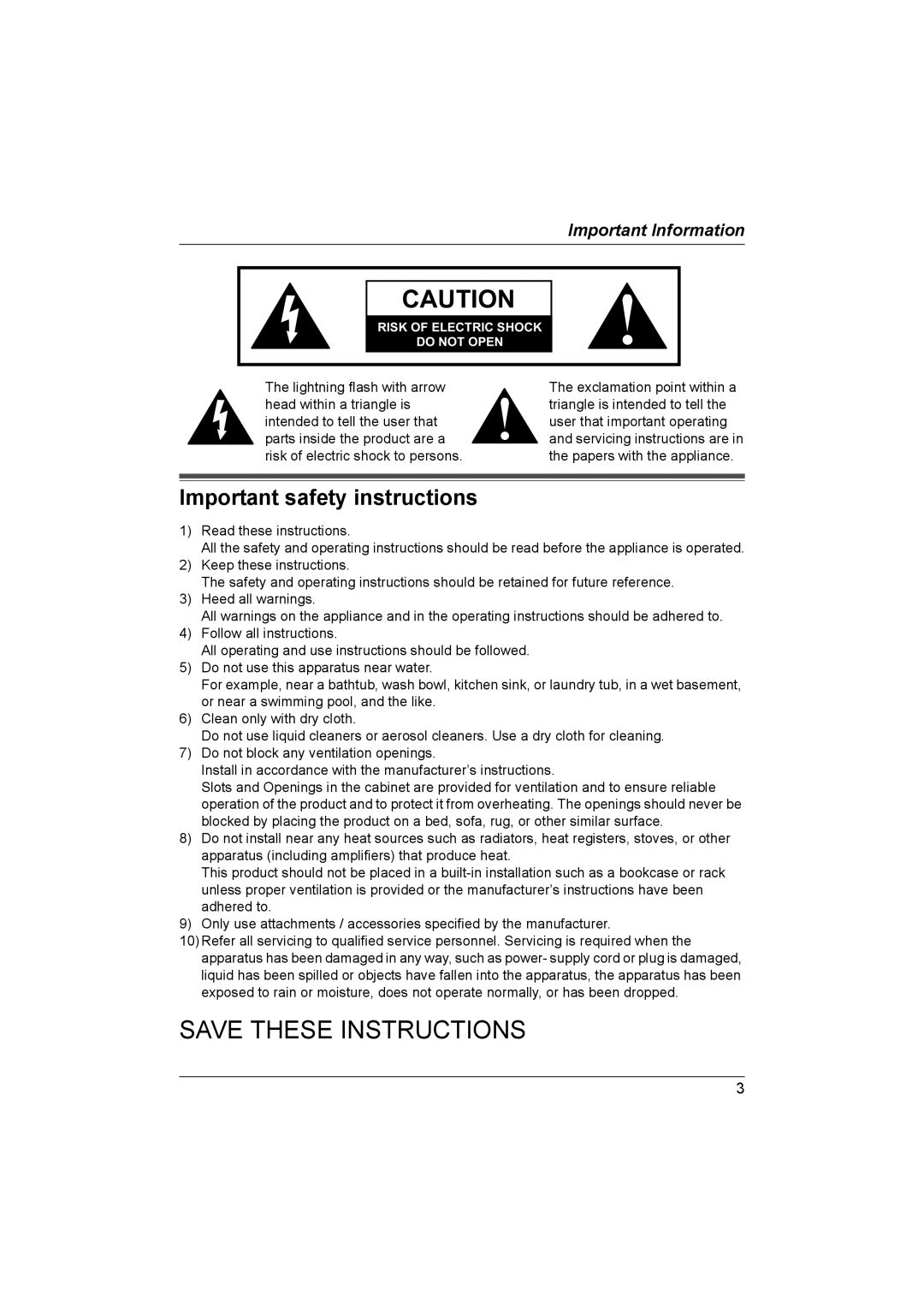 Panasonic VL-GC001A installation and operation guide Important safety instructions, Important Information 