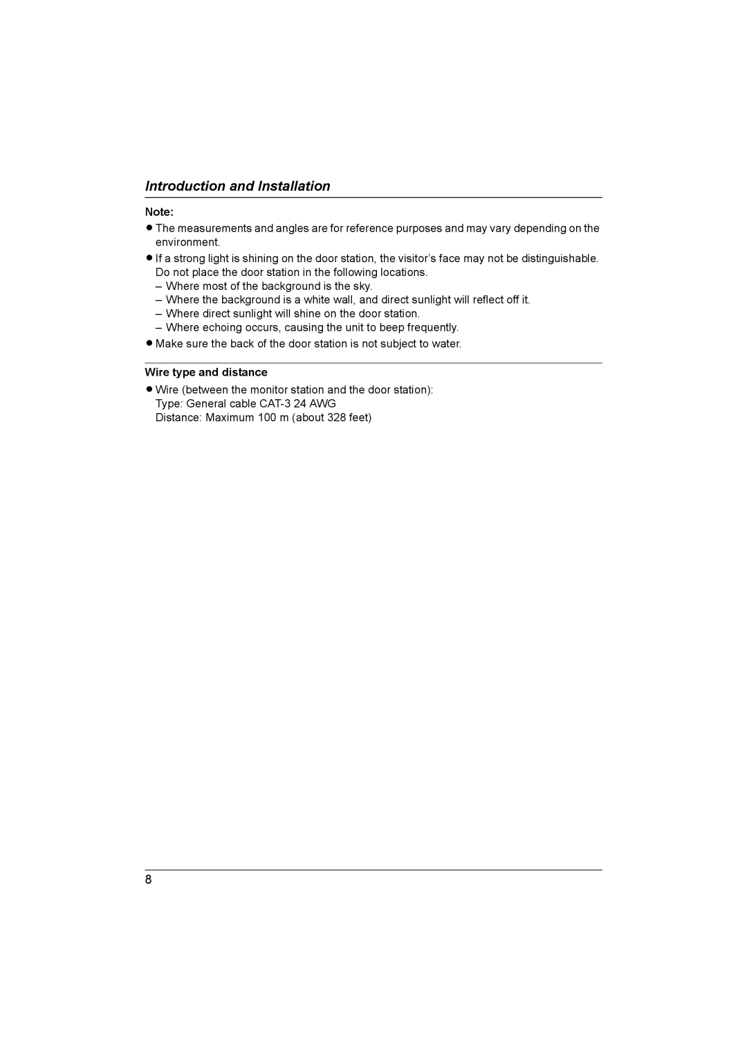 Panasonic VL-GC001A installation and operation guide Wire type and distance 