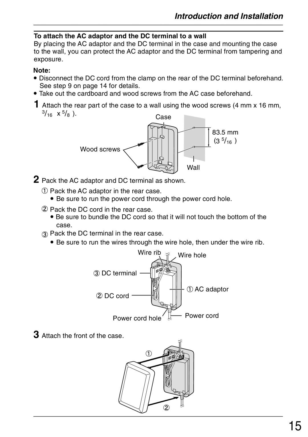 Panasonic VL-GM001 installation and operation guide To attach the AC adaptor and the DC terminal to a wall 