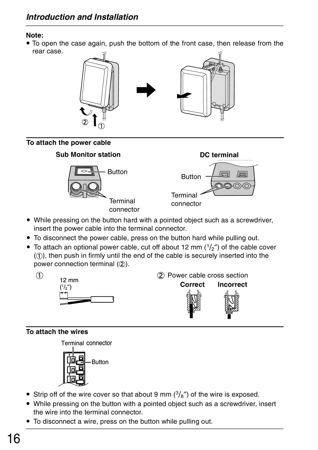 Panasonic VL-GM001 To attach the power cable Sub Monitor station DC terminal, Correct Incorrect To attach the wires 