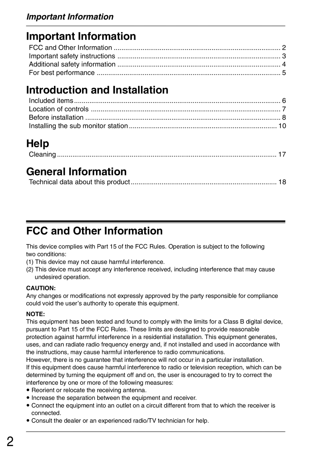 Panasonic VL-GM001 Important Information, Introduction and Installation, Help, General Information 