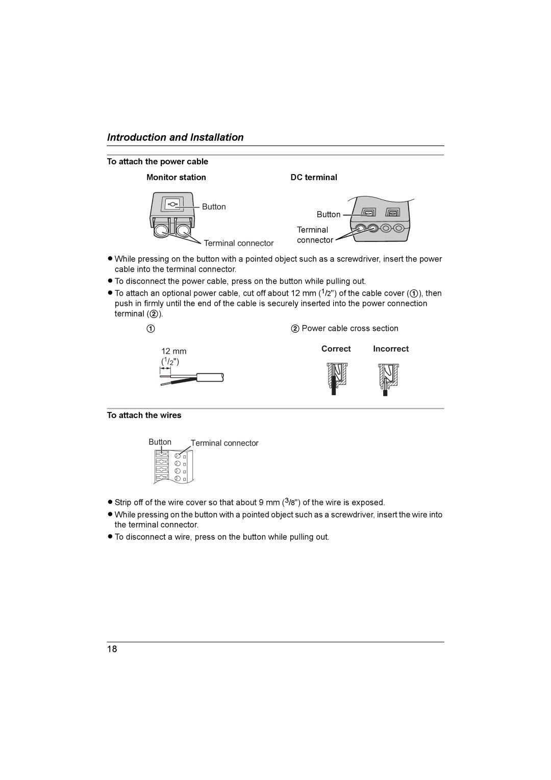 Panasonic VL-GM201A To attach the power cable Monitor station DC terminal, Power cable cross section, mm Correct 