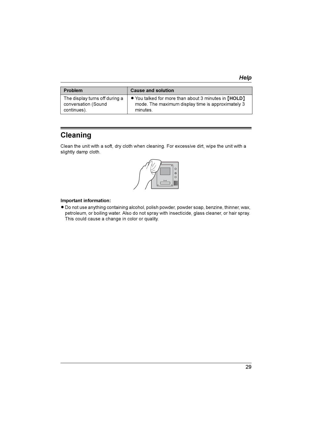 Panasonic VL-GM201A installation and operation guide Cleaning, Important information 