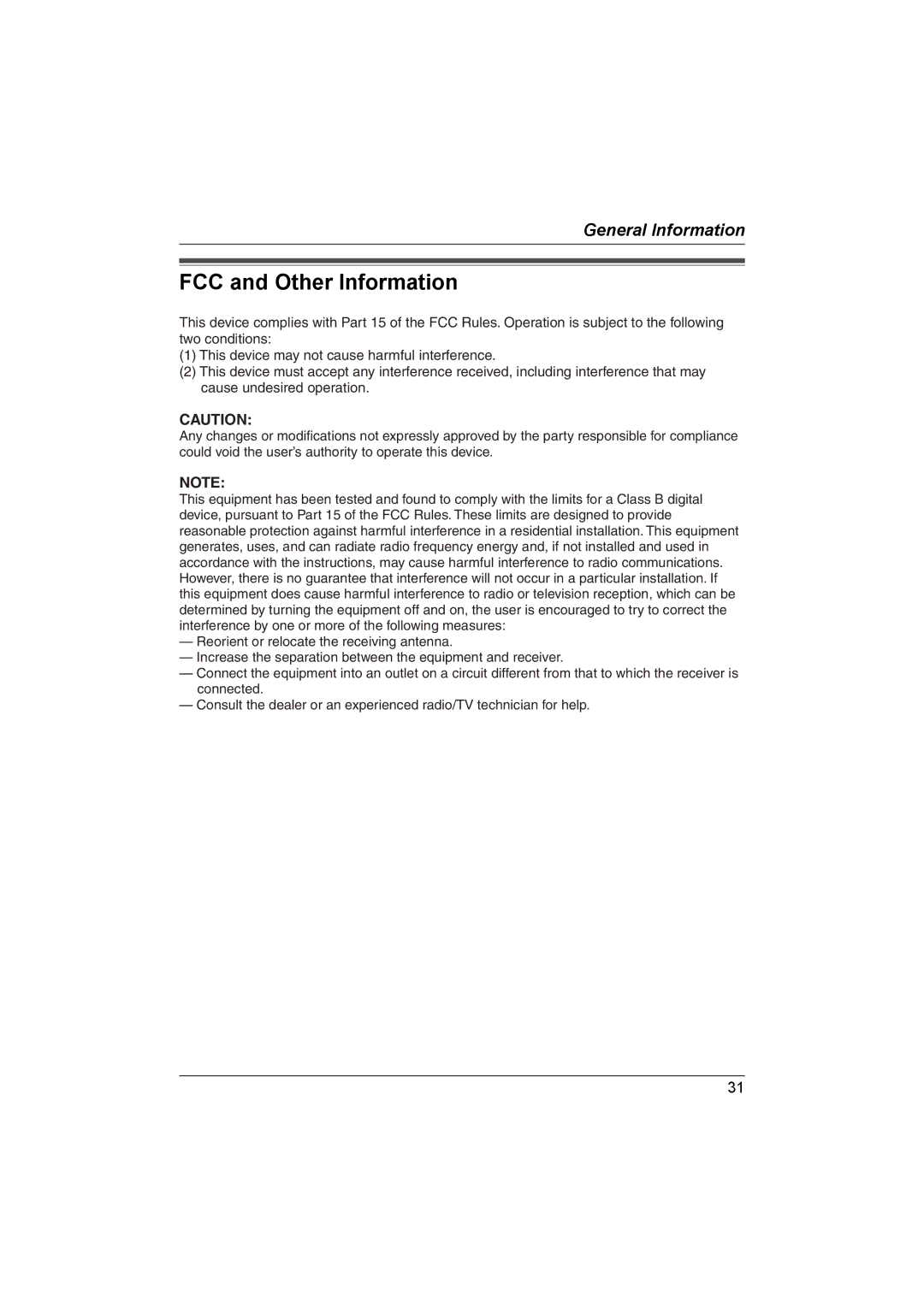 Panasonic VL-GM201A installation and operation guide FCC and Other Information 