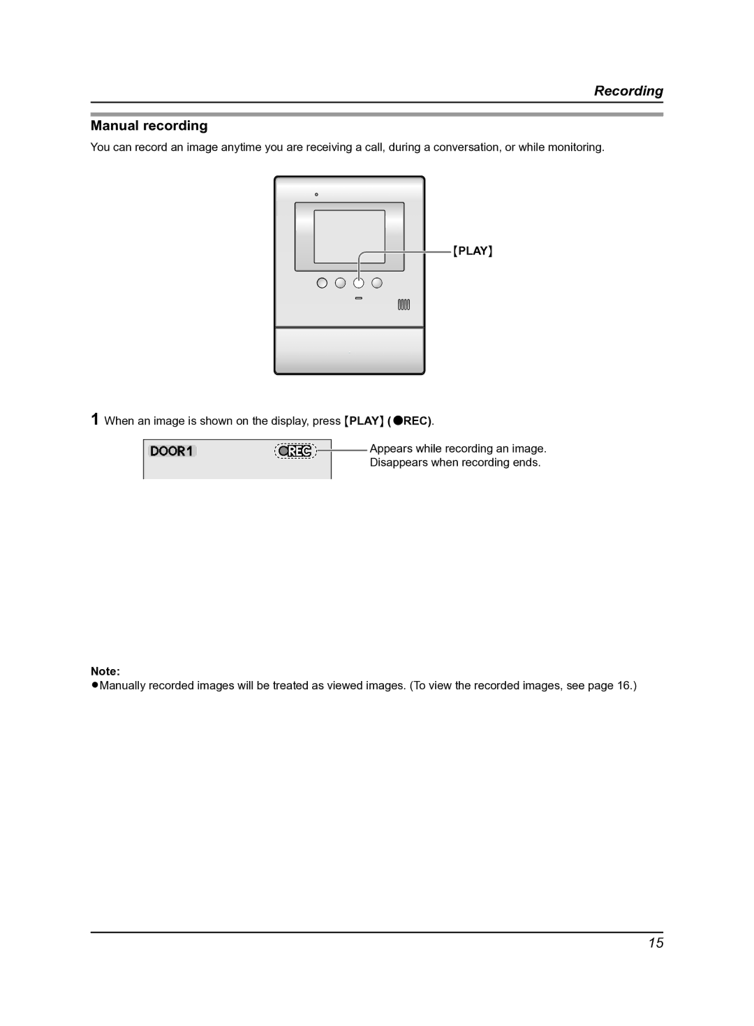 Panasonic VL-SV30BX, VL-MV30BX operating instructions Manual recording, Play 