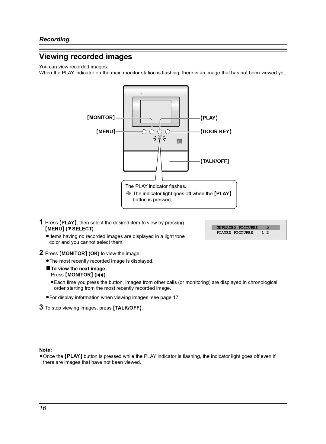 Panasonic VL-MV30BX, VL-SV30BX operating instructions Viewing recorded images, Menu Select, NTo view the next image 