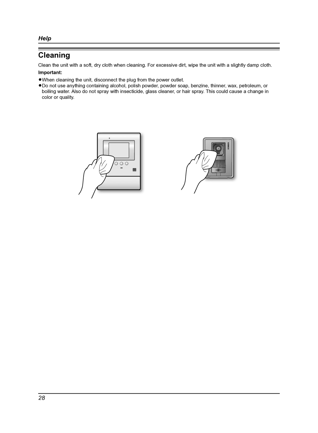 Panasonic VL-MV30BX, VL-SV30BX operating instructions Cleaning 