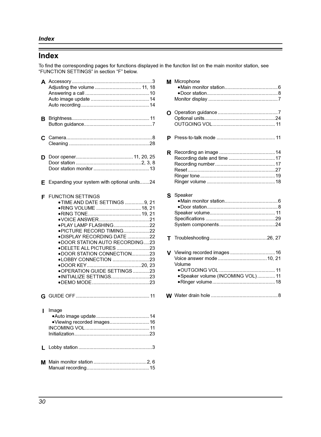 Panasonic VL-MV30BX, VL-SV30BX Function Settings Ltime and Date Settings, Lvoice Answer Lplay Lamp Flashing, Incoming VOL 