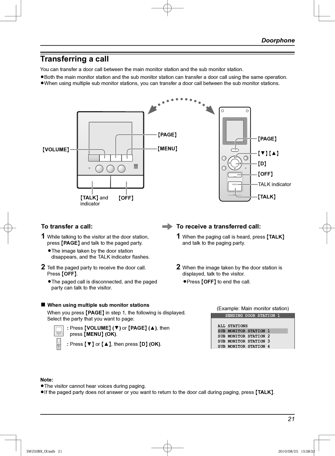 Panasonic VL-SW250BX operating instructions Transferring a call, To transfer a call, To receive a transferred call, Volume 