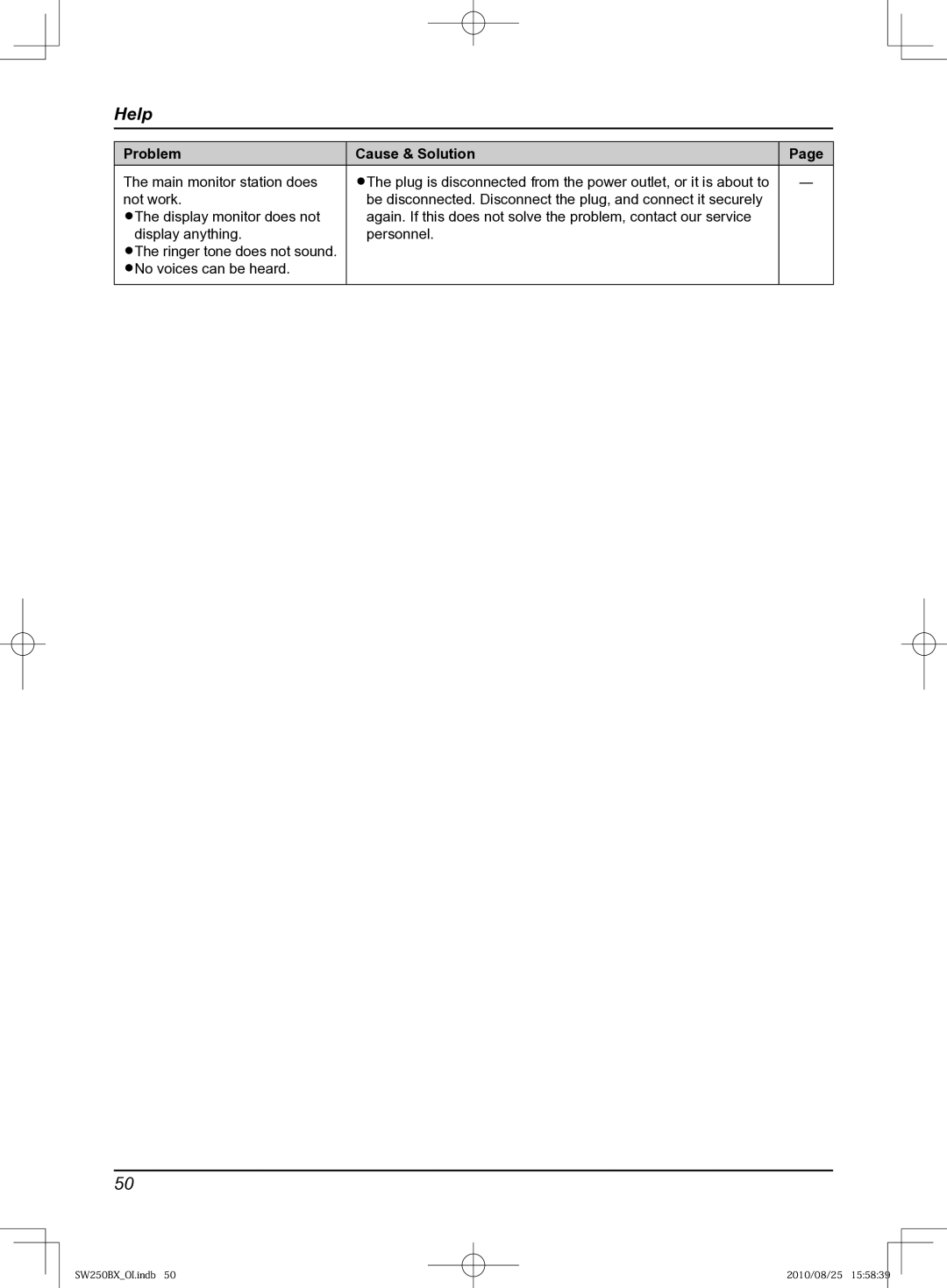 Panasonic VL-SW250BX operating instructions Help 