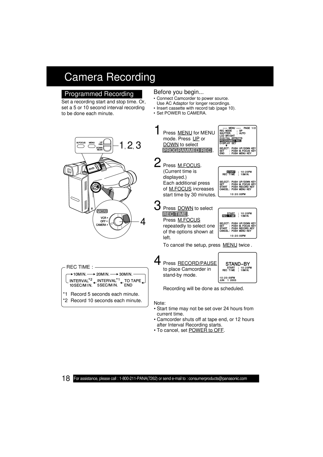 Panasonic VM-L153 operating instructions Programmed Recording, Programmed REC, REC Time 