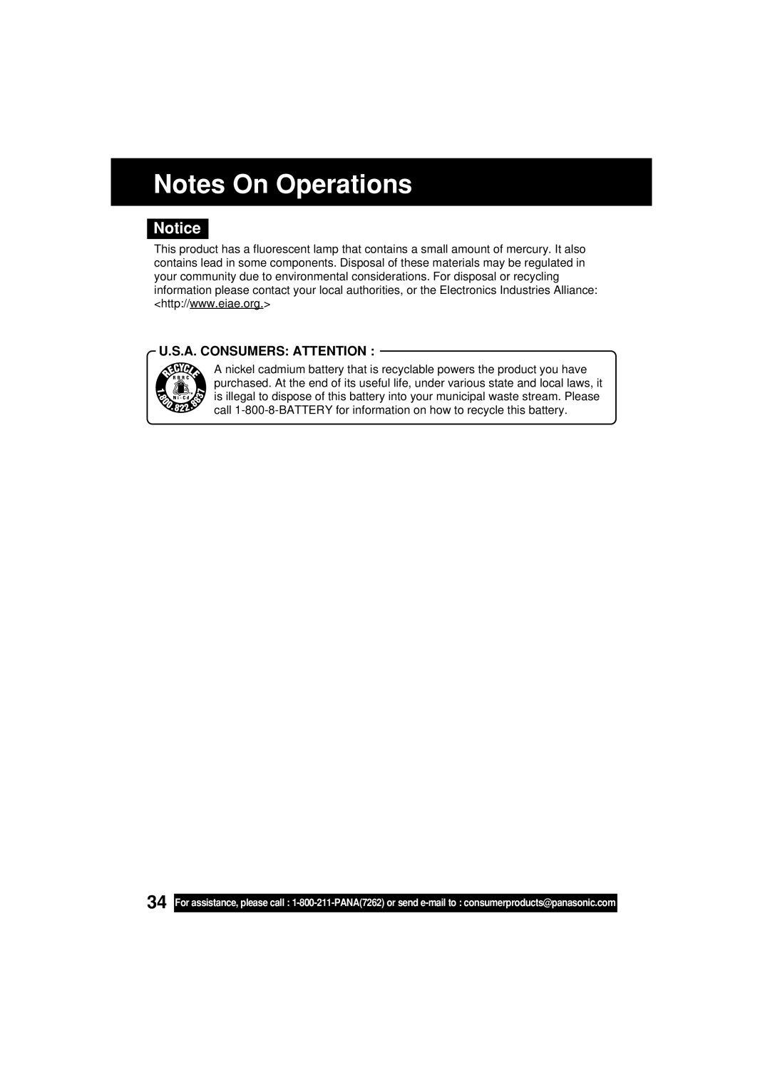 Panasonic VM-L153 operating instructions A. Consumers Attention 