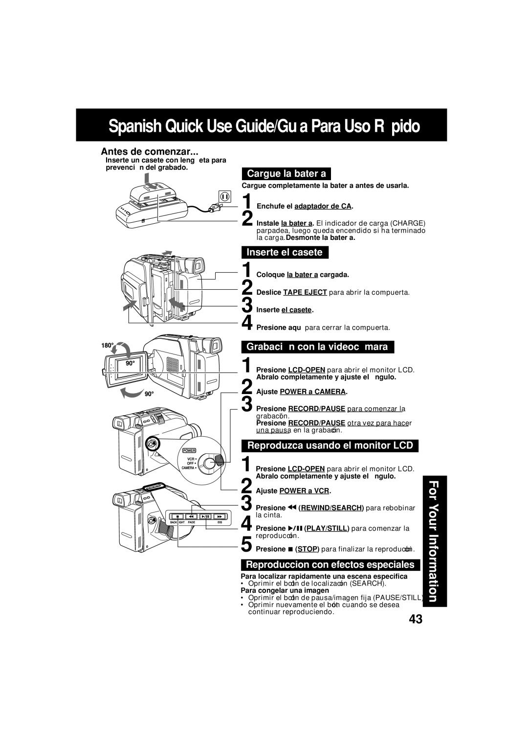 Panasonic VM-L153 operating instructions Spanish Quick Use Guide/Guía Para Uso Rápido 