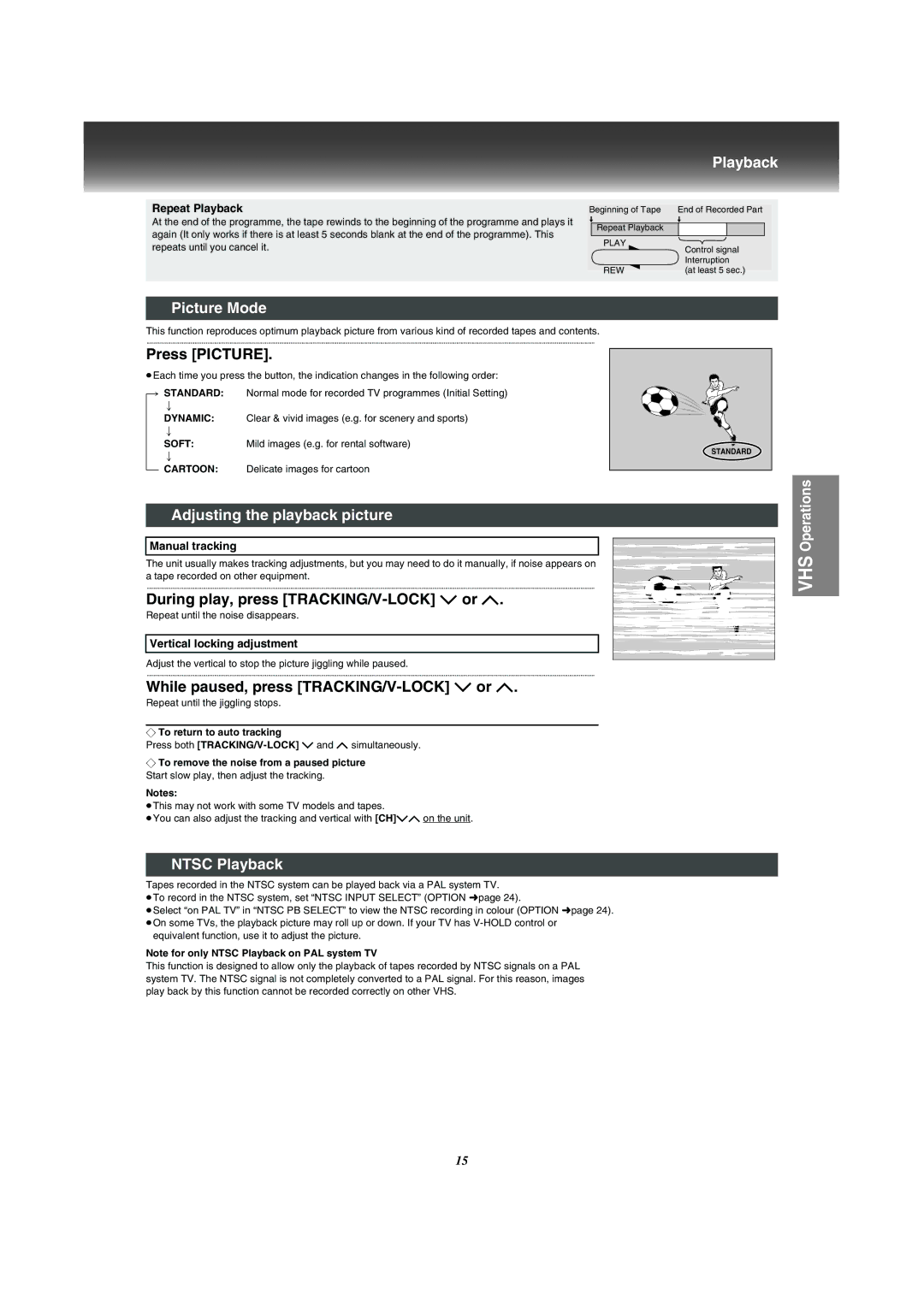 Panasonic VP-31GN manual Picture Mode, Adjusting the playback picture, Ntsc Playback 