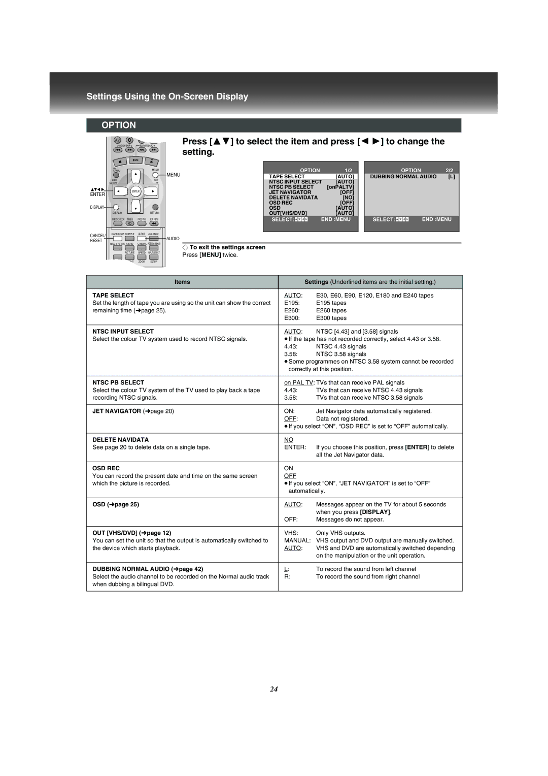 Panasonic VP-31GN manual Option 