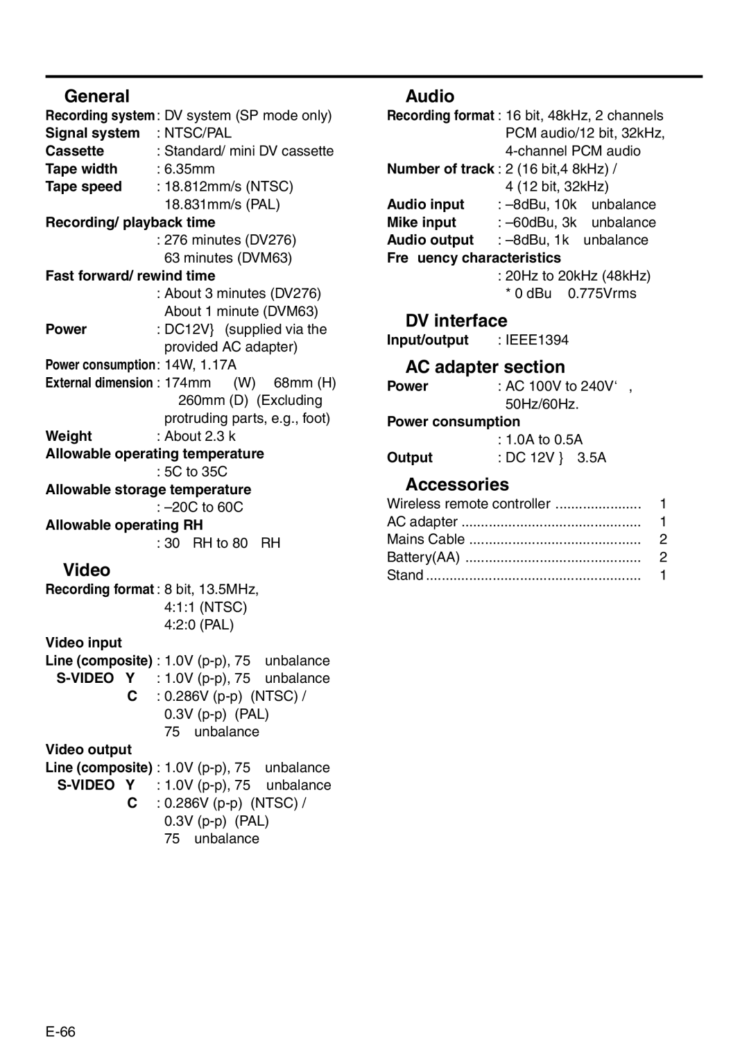 Panasonic VQT0C55 manual Specification 