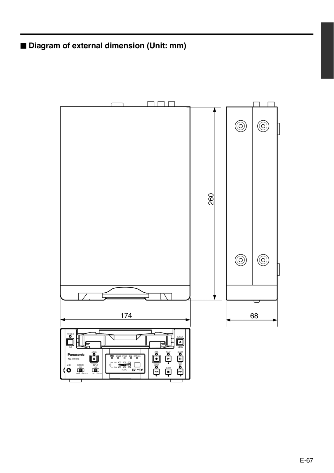 Panasonic VQT0C55 manual  Diagram of external dimension Unit mm, 260 174 