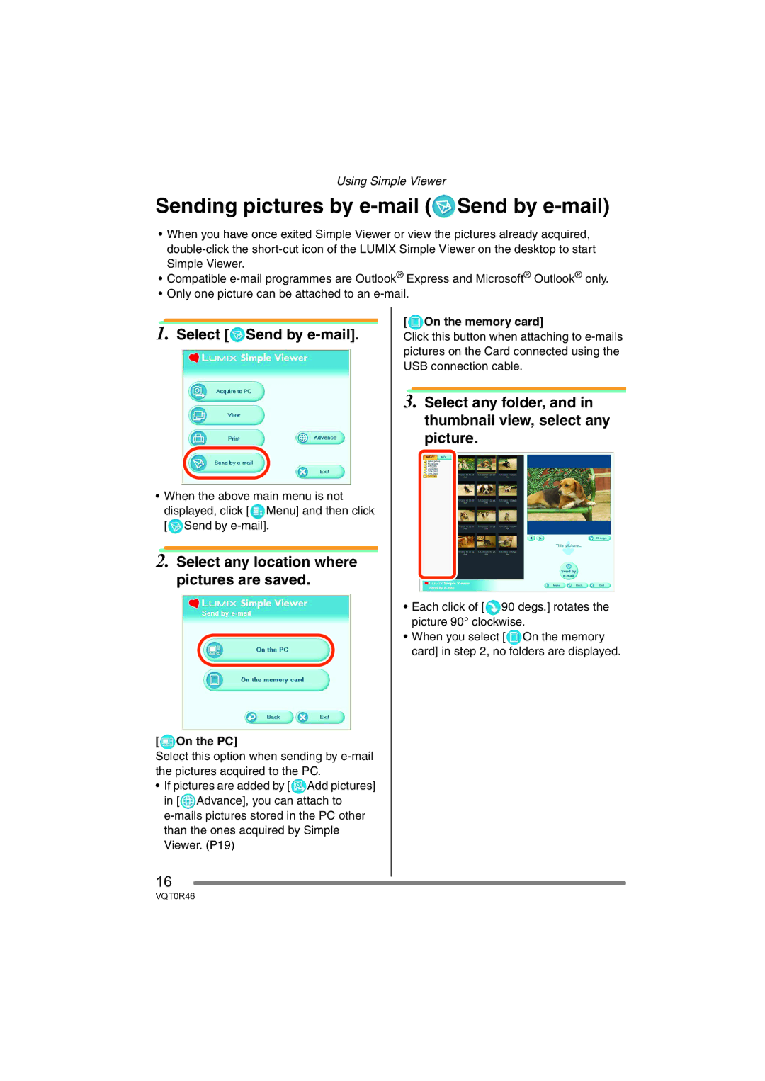 Panasonic VQT0R46 operating instructions Sending pictures by e-mail Send by e-mail, Select Send by e-mail 