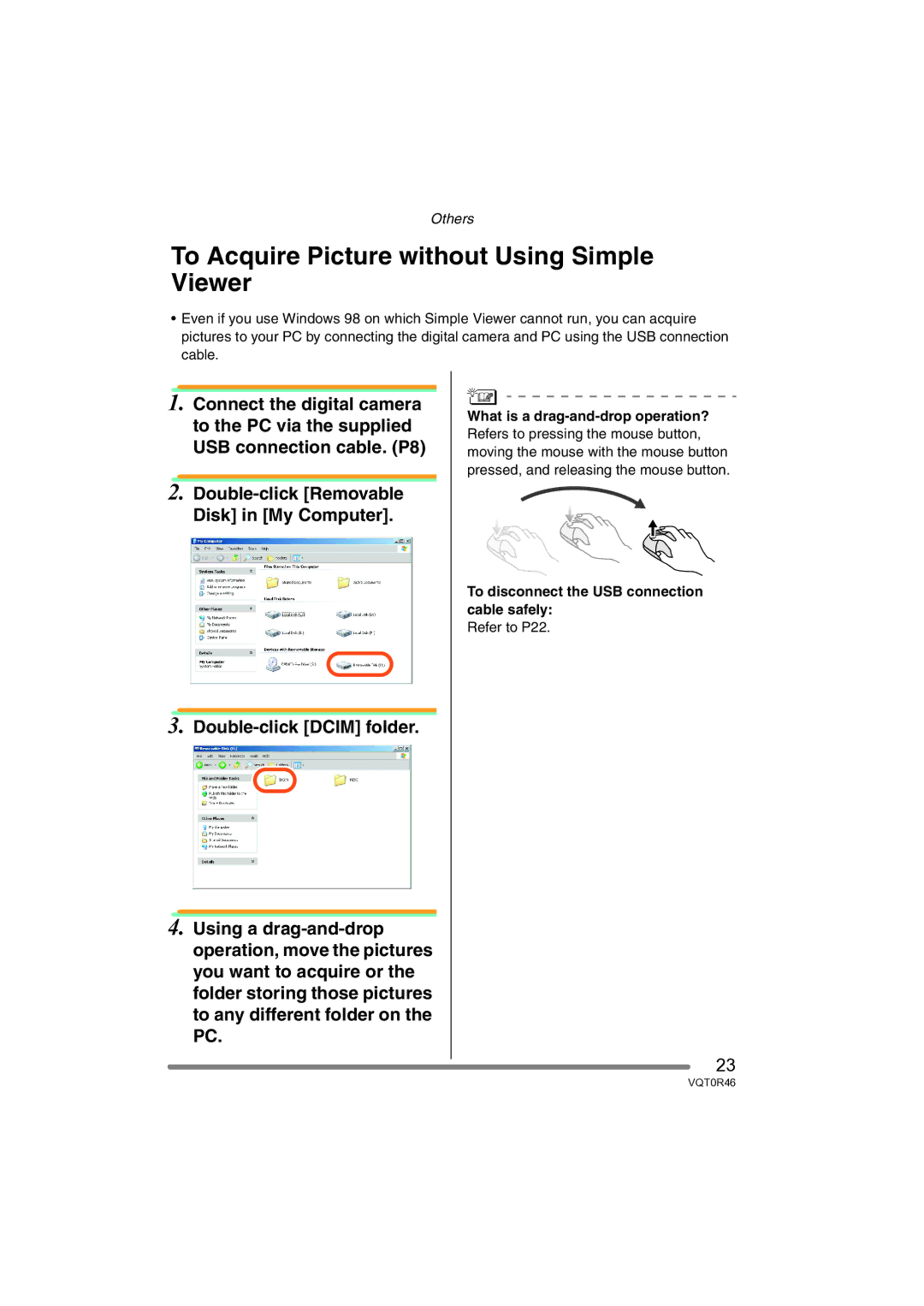 Panasonic VQT0R46 operating instructions To Acquire Picture without Using Simple Viewer, What is a drag-and-drop operation? 