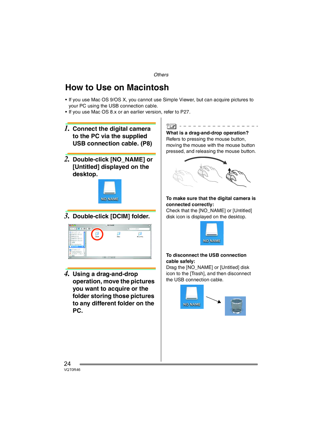 Panasonic VQT0R46 How to Use on Macintosh, To make sure that the digital camera is connected correctly 