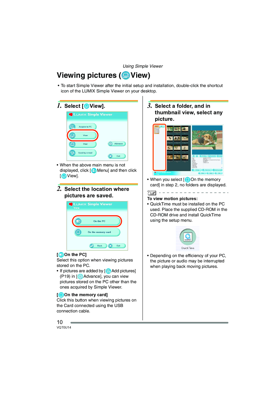 Panasonic VQT0U14 operating instructions Viewing pictures View, Select View, Select the location where pictures are saved 