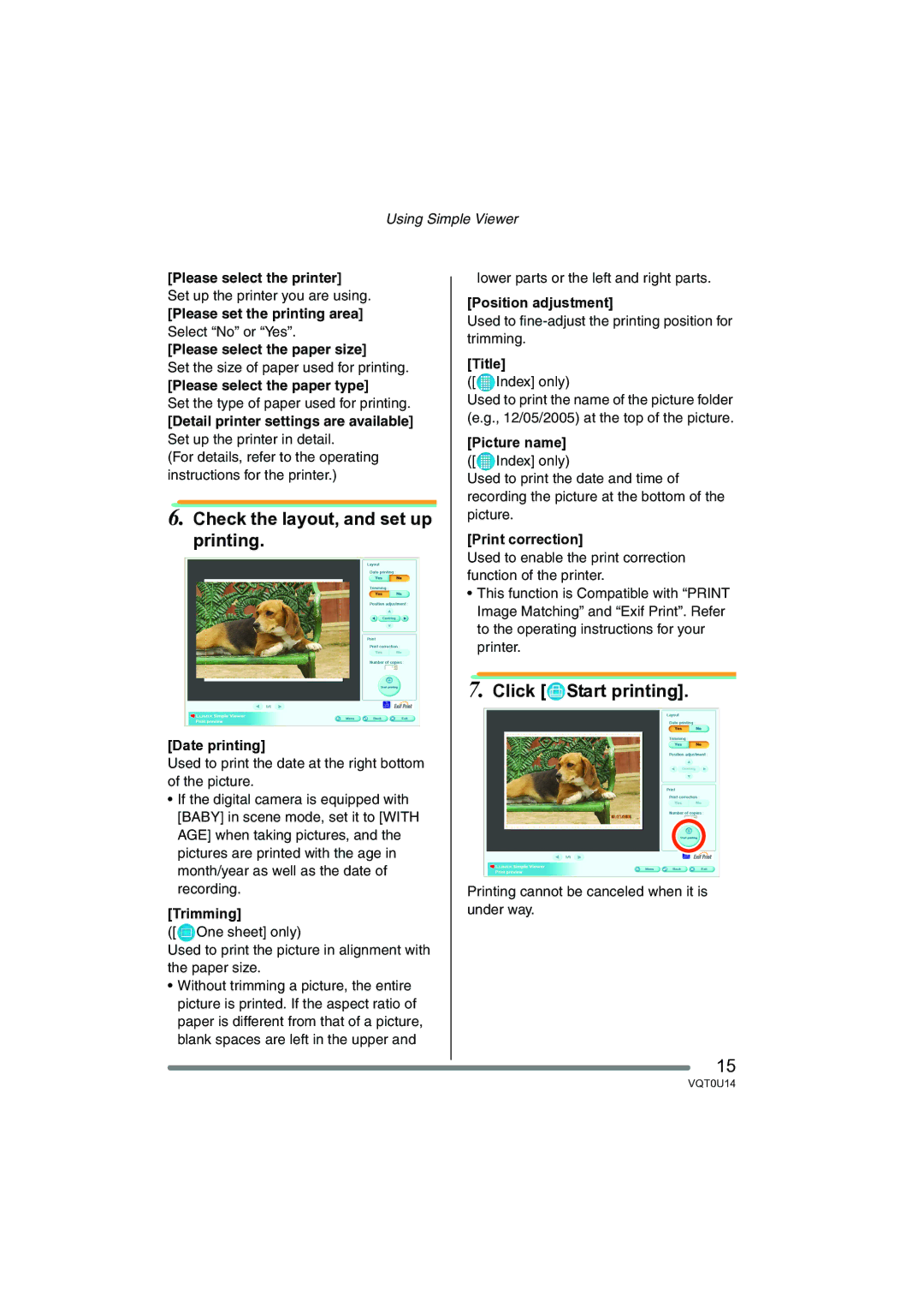 Panasonic VQT0U14 operating instructions Check the layout, and set up printing, Click Start printing 