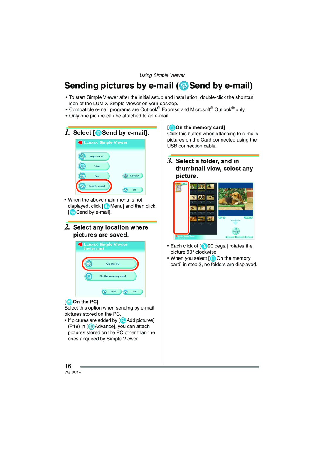 Panasonic VQT0U14 operating instructions Sending pictures by e-mail Send by e-mail, Select Send by e-mail 