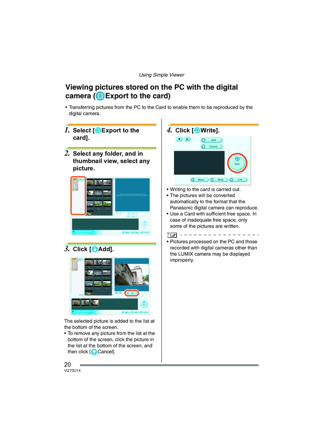 Panasonic VQT0U14 operating instructions Click Write, Writing to the card is carried out 