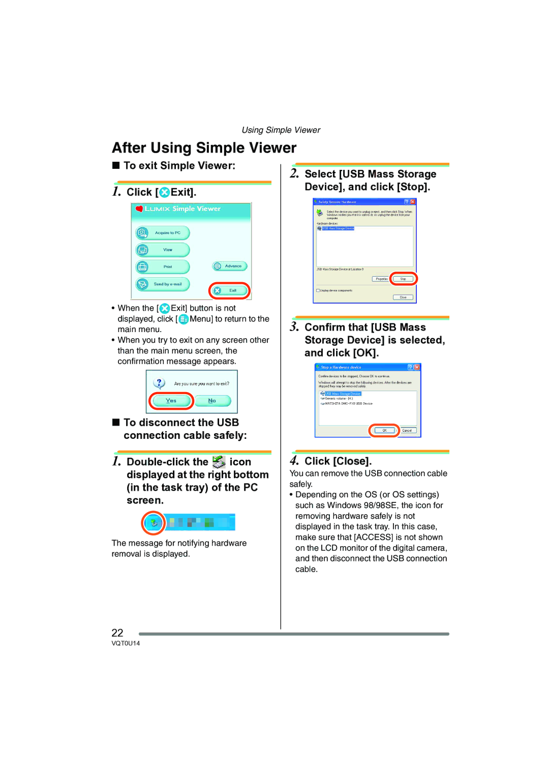 Panasonic VQT0U14 operating instructions After Using Simple Viewer, To exit Simple Viewer Click Exit 