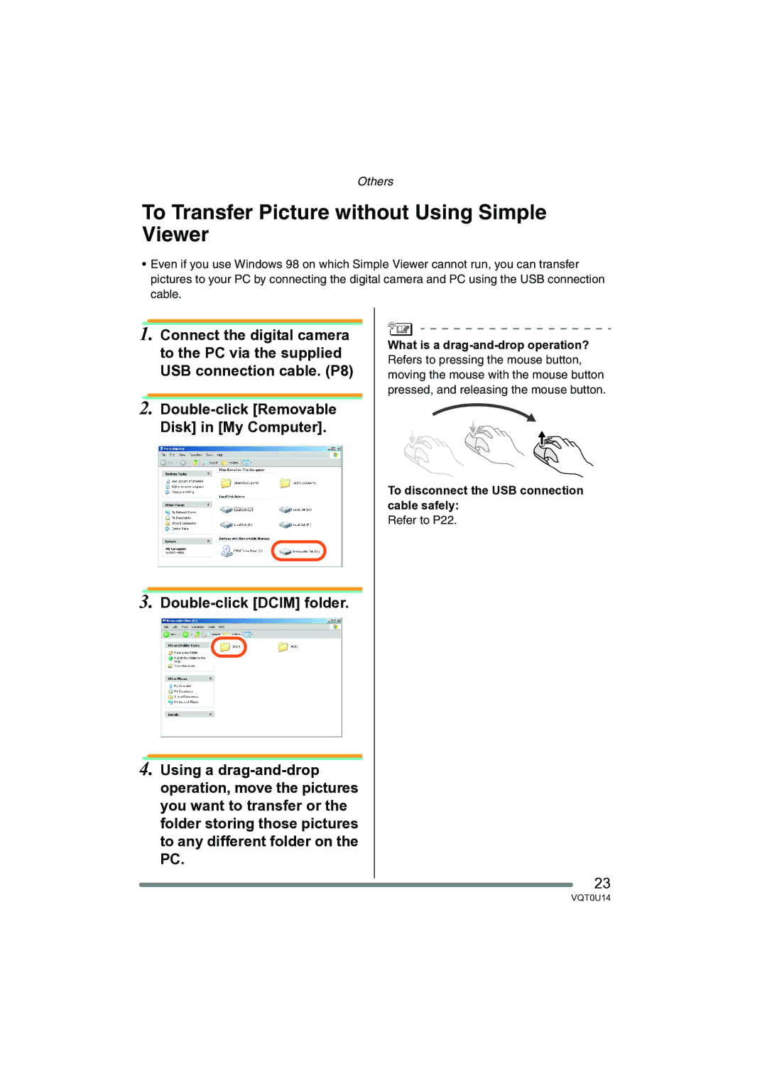 Panasonic VQT0U14 To Transfer Picture without Using Simple Viewer, What is a drag-and-drop operation? 