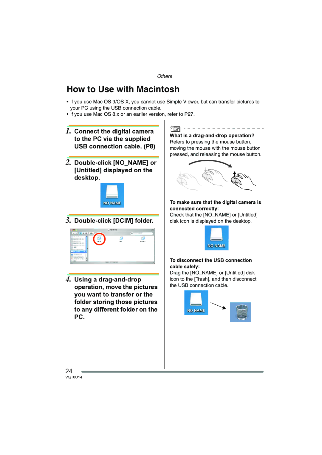 Panasonic VQT0U14 How to Use with Macintosh, To make sure that the digital camera is connected correctly 