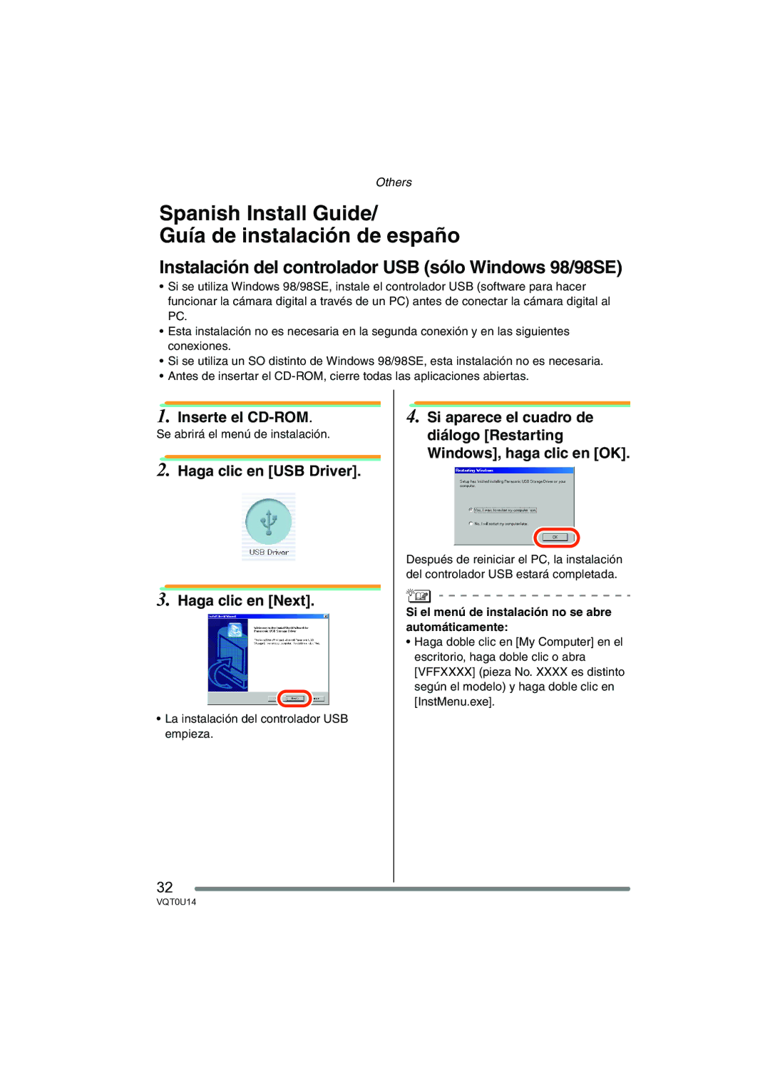 Panasonic VQT0U14 operating instructions Spanish Install Guide Guía de instalación de españo 