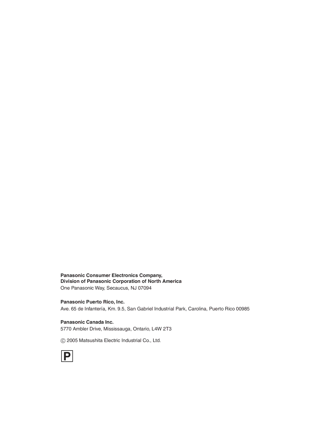 Panasonic VQT0U14 operating instructions Panasonic Puerto Rico, Inc 